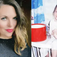 Dwie fotografie Aleksandry Kwaśniewskiej: dorosłej kobiety i dziecka.