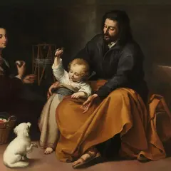 Święta Rodzina: Józef, Maryja i Dzieciątko Jezus z pieskiem.