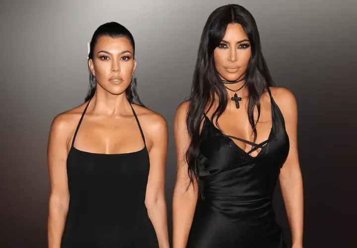 Kourtney i Kim Kardashian w czarnych sukienkach.