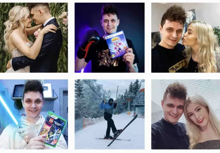 Adam Witkowski na zdjęciach: ślub, gry, narty, z partnerką.